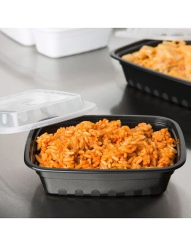 Black Rectangular 16oz. Microwavable Heavy Weight Container with Lid 150/Case