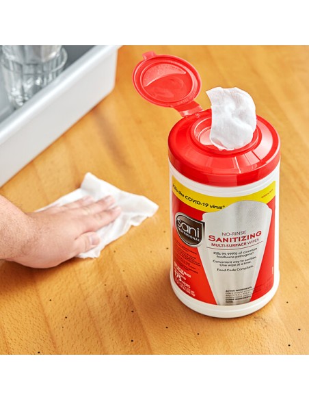 Sani Professional 7 3/4" x 5" 175 Count No-Rinse Sanitizing Multi-Surface Wipes - 6/Case