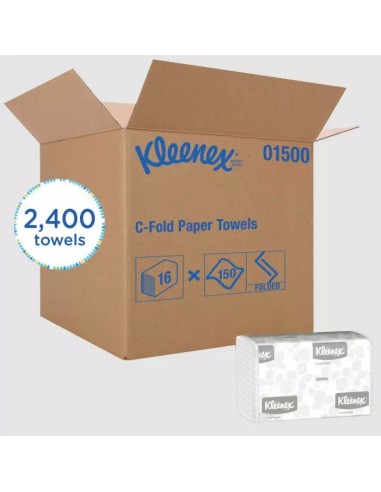 Kleenex White Paper 1-Ply C-Fold Towel - 13.15" x 10.125", 2400 per Case By Kimberly Clark