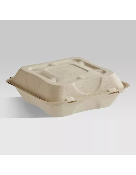 9" x 9" x 3" Compostable PLA Lined Fiber Clamshell Container - 150/Case