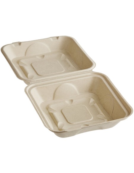 9" x 9" x 3" Compostable PLA Lined Fiber Clamshell Container - 150/Case