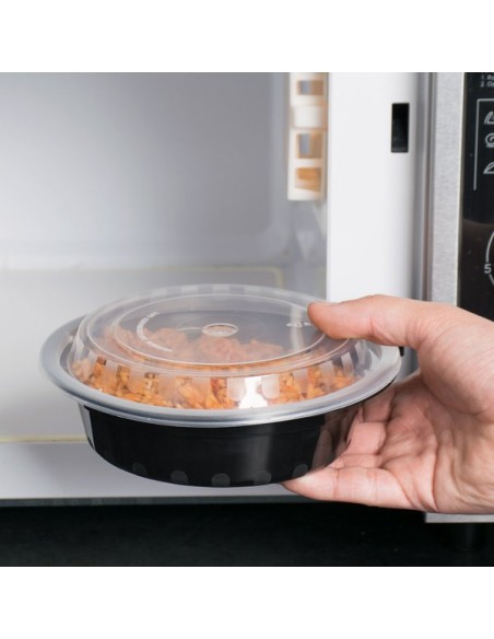 Black Round 16oz Microwavable Heavy Weight Container with Lid - 150/Case