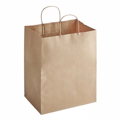 10" x 7" x 12" Natural Kraft Shopping Bag with Handles -... 2