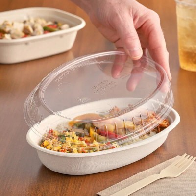 26 oz . Clear Compostable PLA Burrito Bowl Lid - 300/Case 2