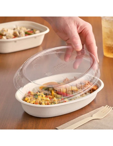 26 oz . Clear Compostable PLA Burrito Bowl Lid - 300/Case