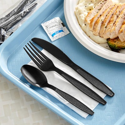 Black Heavy Weight Wrapped Plastic Cutlery Pack with... 2