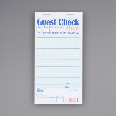 2 Part Green and White Carbonless Guest Check with Bottom...