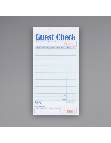 2 Part Green and White Carbonless Guest Check with Bottom Guest Receipt - 50/Case