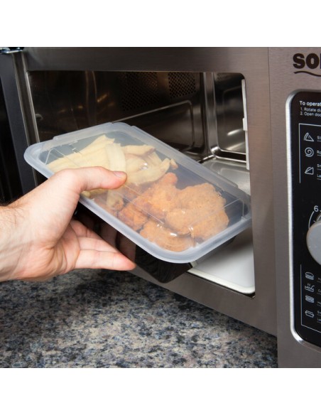 Newspring 38 oz Black Rectangular Microwavable Container with Lid - 150/Case