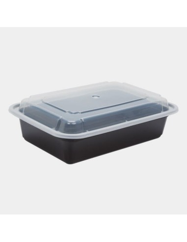 Newspring 38 oz Black Rectangular Microwavable Container with Lid - 150/Case