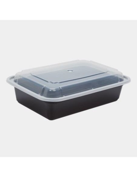 Newspring 38 oz Black Rectangular Microwavable Container with Lid - 150/Case