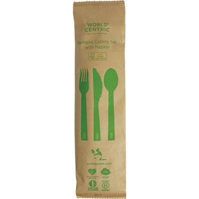 6.7" Bamboo Utensil Sets Individually Wrapped W/Napkin |... 2