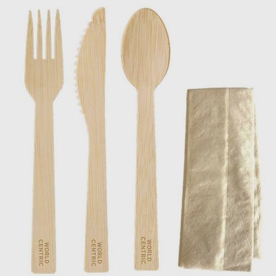6.7" Bamboo Utensil Sets Individually Wrapped W/Napkin |...