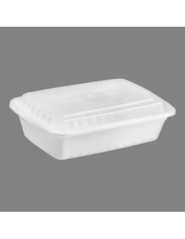 38 oz White  Rectangular Microwavable Heavy Weight Container with Lid - 150/Case