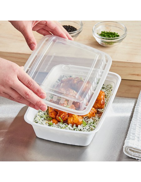 38 oz White  Rectangular Microwavable Heavy Weight Container with Lid - 150/Case
