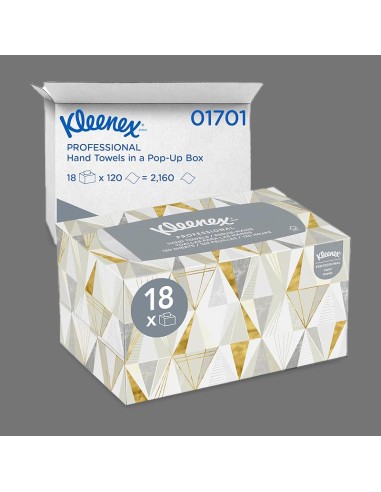 Kleenex® Hand Towels, White, 18 Boxes / Case, 120 Hand Towels / Box, 2,160 Hand Towels / Case