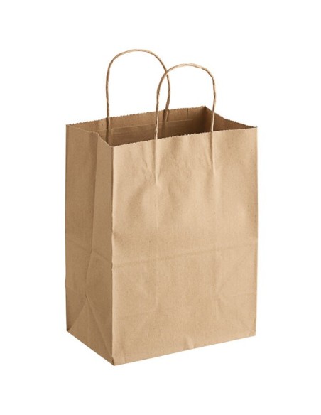 8" x 4.5" x 11" Natural Kraft Paper Shopping Bag with Handles   - 250/Case