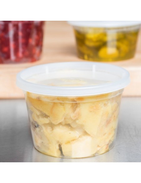 Heavy Duty 16 oz Microwavable Translucent Plastic Deli Container and Lid Combo Pack - 240/Case