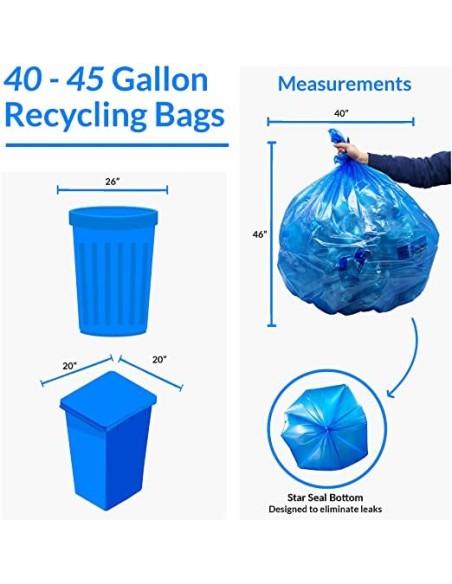 40-45 Gallon Blue recycling Garbage Bag 18Lb