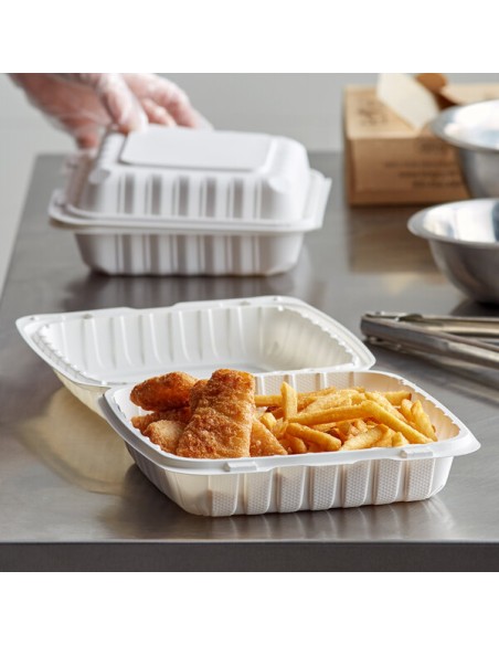 Dart ProPlanet 9" x 9" x 3" White Mineral-Filled 1 Compartment Hinged Lid Takeout Container - 150/Case