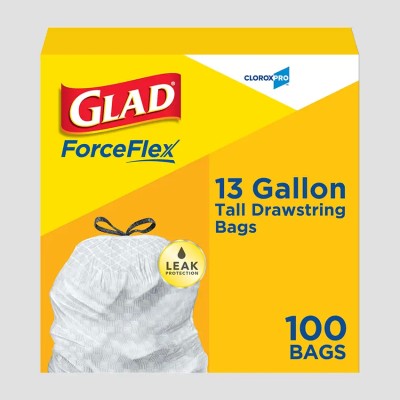 13-17 Gallons White Glad Garbage bags 100/Cs