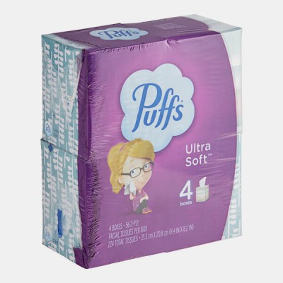 Puffs Ultra Soft 56 Sheet 4-Pack 2-Ply Facial Tissue Cube...