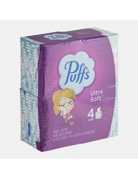 Puffs Ultra Soft 56 Sheet 4-Pack 2-Ply Facial Tissue Cube - 6/Case