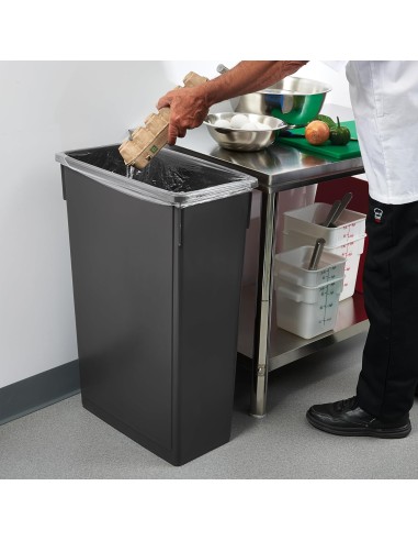 Winco Slender Trash Can, 23-Gallon, Black