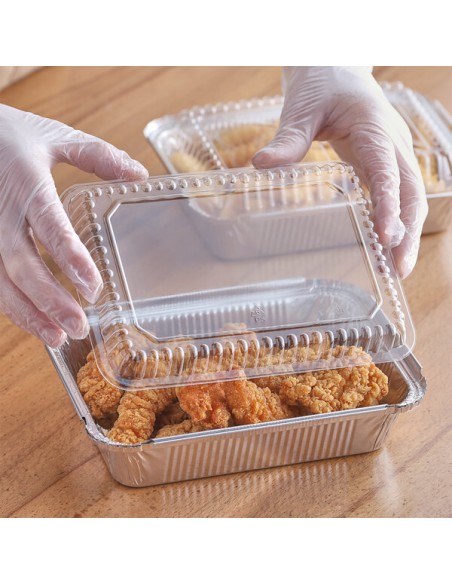Oblong Clear Plastic Dome Lid for 1 Lb Shallow Foil Take-Out Container - 1000/Case
