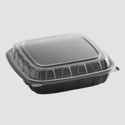 9" x 9" x 3" Microwavable 1-Compartment Black / Clear...