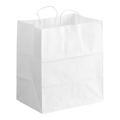 14" x 10" x 15" White Paper Shopping Bag with Handles -... 2