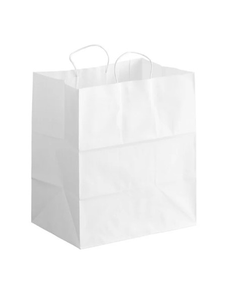 14" x 10" x 15" White Paper Shopping Bag with Handles - 200/Case