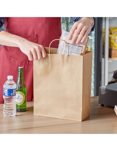 10" x 5" x 13" Natural Kraft Paper Shopping Bag with Handles 250/Case