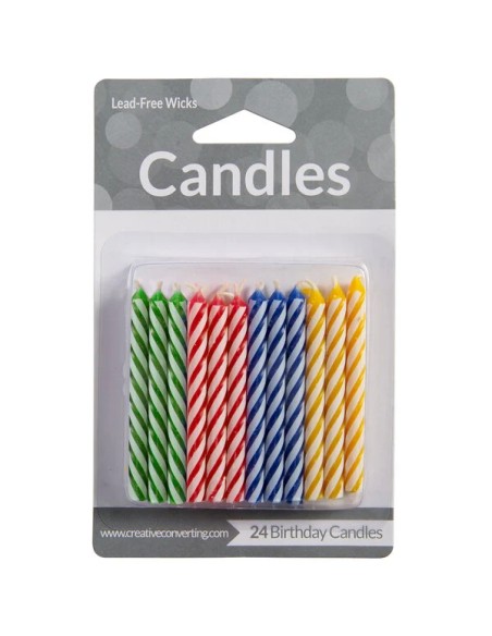 Creative Converting Assorted Primary Color Spiral Candles - 24/Pack