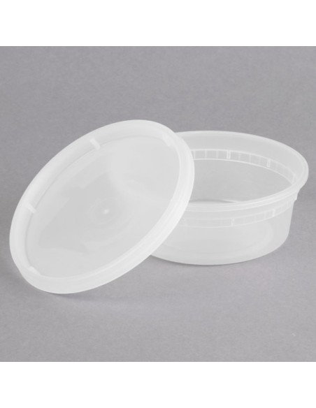 Heavy Duty 8 oz Microwavable Translucent Plastic Deli Container and Lid Combo Pack - 240/Case