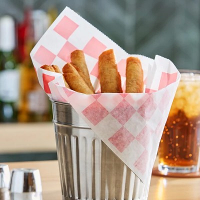 9" x 10" Red Check Wire Cone Basket Liner / Deli Wrap /... 2