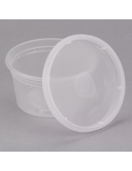 Heavy Duty 12 oz Microwavable Translucent Plastic Deli Container and Lid Combo Pack - 240/Case