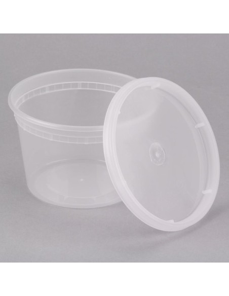 Heavy Duty 16 oz Microwavable Translucent Plastic Deli Container and Lid Combo Pack - 240/Case