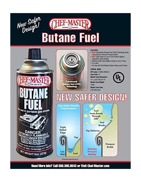 Chef Master 90340 - Pack of 4 Butane Fuel Cylinders- 8oz Butane Canisters for Portable Stove