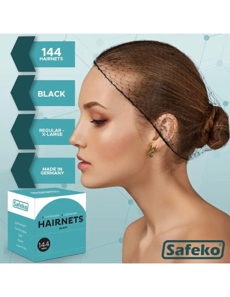 Hair Nets 144 PCS, Individually Wrapped, Safe Guard Lightweight Nylon Hairnets, Latex-Free | Dark Brown (22″)