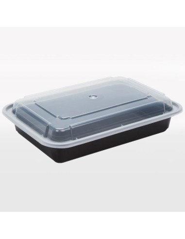 Pactiv Newspring NC868B 28 oz. Black 6" x 8 1/2" x 1 1/2" VERSAtainer Rectangular Microwavable Container with Lid - 150/Case