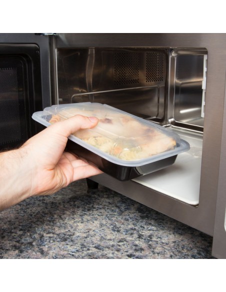 Newspring 28 oz Black Rectangular Microwavable Container with Lid - 150/Case