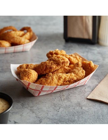 1 lb. Red Check Paper Food Tray - 1000/Case