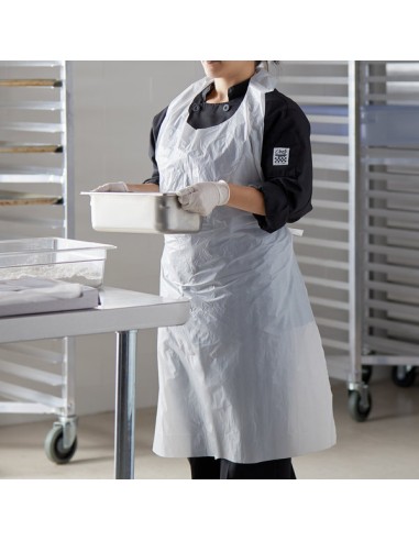 Disposable Heavy Weight White Poly Apron - 50-Box - 50/Box