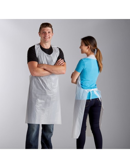 Disposable Heavy Weight White Poly Apron - 50-Box - 50/Box