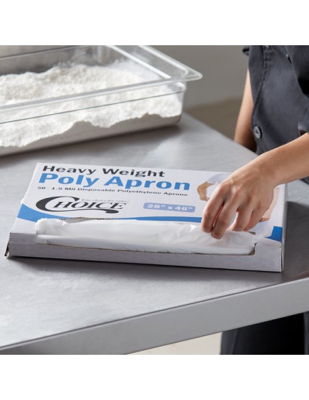 Disposable Heavy Weight White Poly Apron - 50-Box - 50/Box