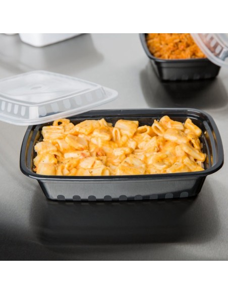 Black Rectangular 24oz Microwavable Heavy Weight Container with Lid 150/Case