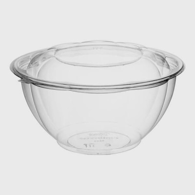 32 oz. Clear Plastic Salad Bowl with Lid - 150/Case