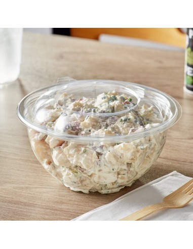 32 oz. Clear Plastic Salad Bowl with Lid -...
