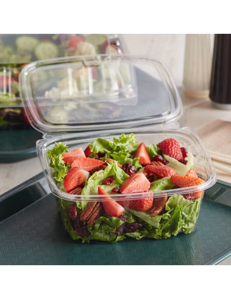 Dart ClearPac SafeSeal 32 oz. Tamper-Resistant, Tamper-Evident Hinged Container with Flat Lid - 200/Case